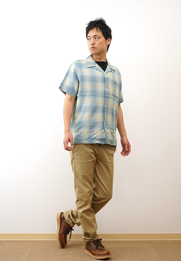 HOUSTON ヒューストン オンブレー チェック 半袖 シャツ メンズ インディゴ ヘリンボーン ツイル 綿100% アメカジ アメリカ 古着風 おしゃれ 春 夏 秋 41165 | HOUSTON | 01