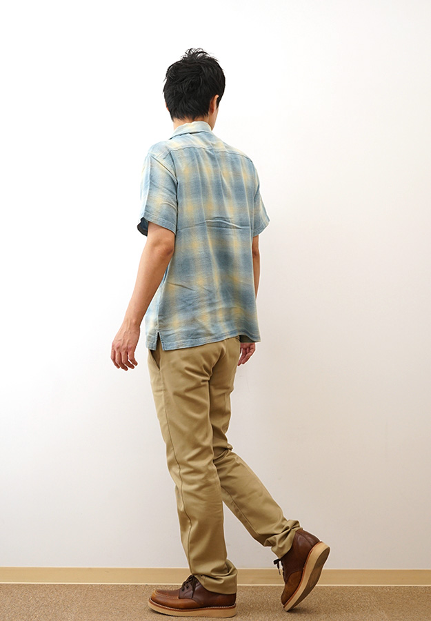 HOUSTON ヒューストン オンブレー チェック 半袖 シャツ メンズ インディゴ ヘリンボーン ツイル 綿100% アメカジ アメリカ 古着風 おしゃれ 春 夏 秋 41165 | HOUSTON | 02