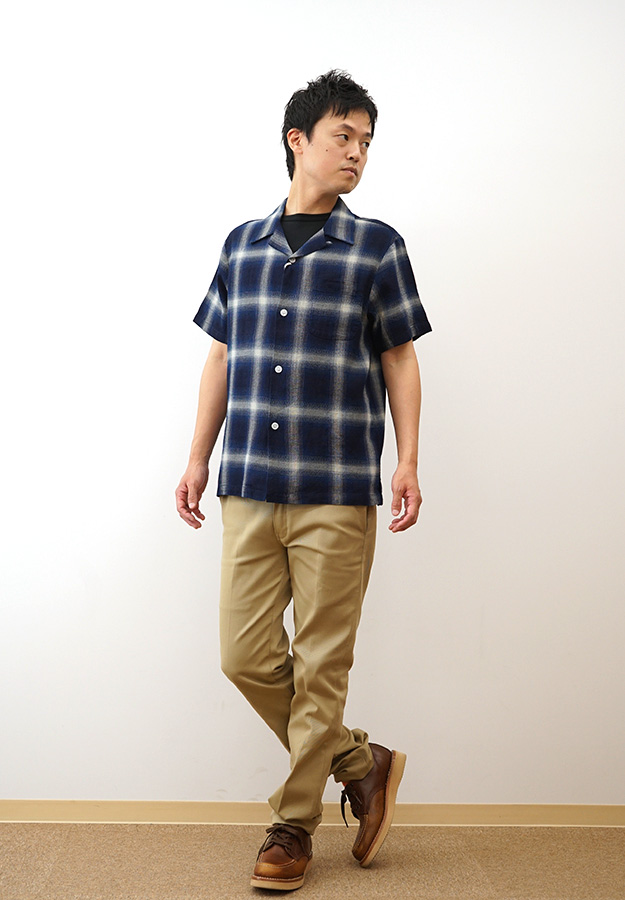 HOUSTON ヒューストン オンブレー チェック 半袖 シャツ メンズ インディゴ ヘリンボーン ツイル 綿100% アメカジ アメリカ 古着風 おしゃれ 春 夏 秋 41165 | HOUSTON | 03