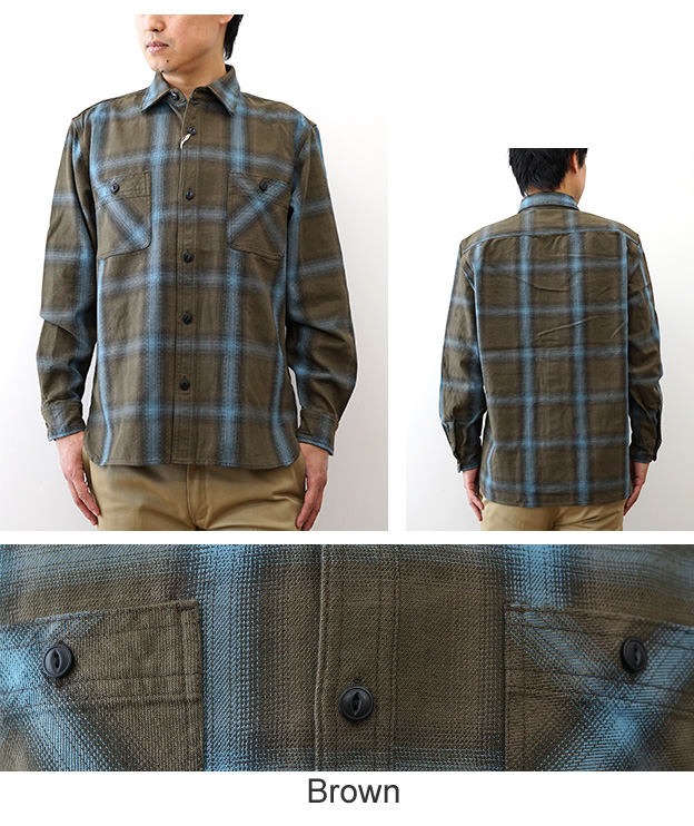 HOUSTON（ヒューストン） オンブレ チェック ビエラ シャツ ネルシャツ