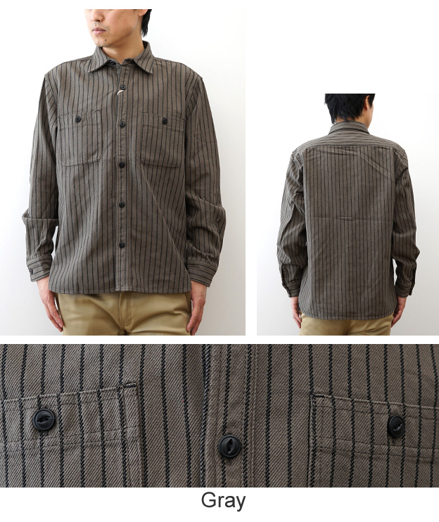 HOUSTON（ヒューストン） ストライプ ビエラ シャツ メンズ 長袖 綿100