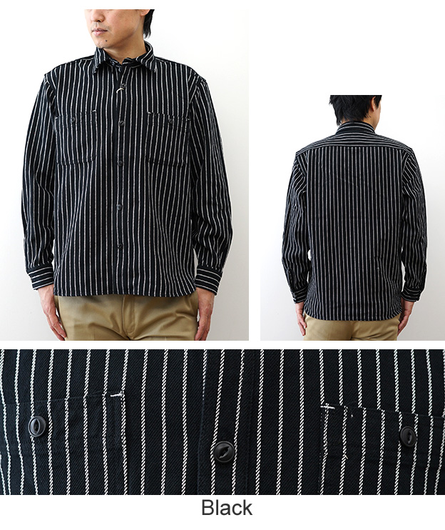 HOUSTON（ヒューストン） ストライプ ビエラ シャツ メンズ 長袖 綿100