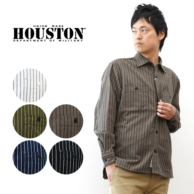 HOUSTON（ヒューストン） ストライプ ビエラ シャツ メンズ 長袖 綿100