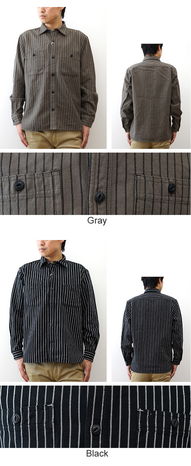 HOUSTON（ヒューストン） ストライプ ビエラ シャツ メンズ 長袖 綿100