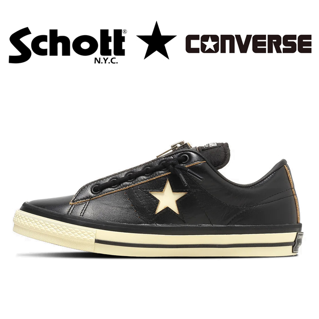 Schott × CONVERSE ONE STAR Z �V���b�g �R���o�[�X �_�u���l�[�� �R���{ �����X�^�[ �X�j�[�J�[ �����Y �C �{�v ���U�[ ���[�J�b�g ���c ���� 782-6190001