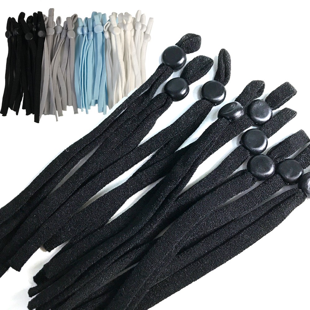 マスク用ゴム紐 （20本セット） ストッパー アジャスター 留め具付き 平タイプ 痛くない ゴム 手作り ハンドメイド用　マスク　在庫あり |  | 01