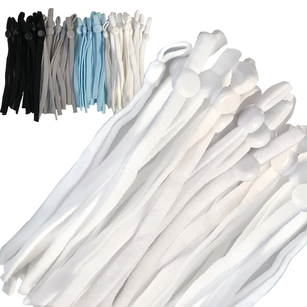 マスク用ゴム紐 （20本セット） ストッパー アジャスター 留め具付き 平タイプ 痛くない ゴム 手作り ハンドメイド用　マスク　在庫あり |  | 03