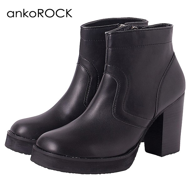 ankoROCK アンコロック ヒールブーツ メンズ ブーツ レディース サイドジップ ユニセックス ショートブーツ 靴 くつ クツ 黒 ブラック