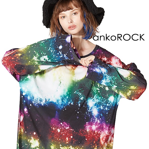 ankoROCK アンコロック Tシャツ メンズ カットソー ワンピース ビッグTシャツ レディース ユニセックス プリントTシャツ 宇宙柄  ビッグシルエット ギャラクシー