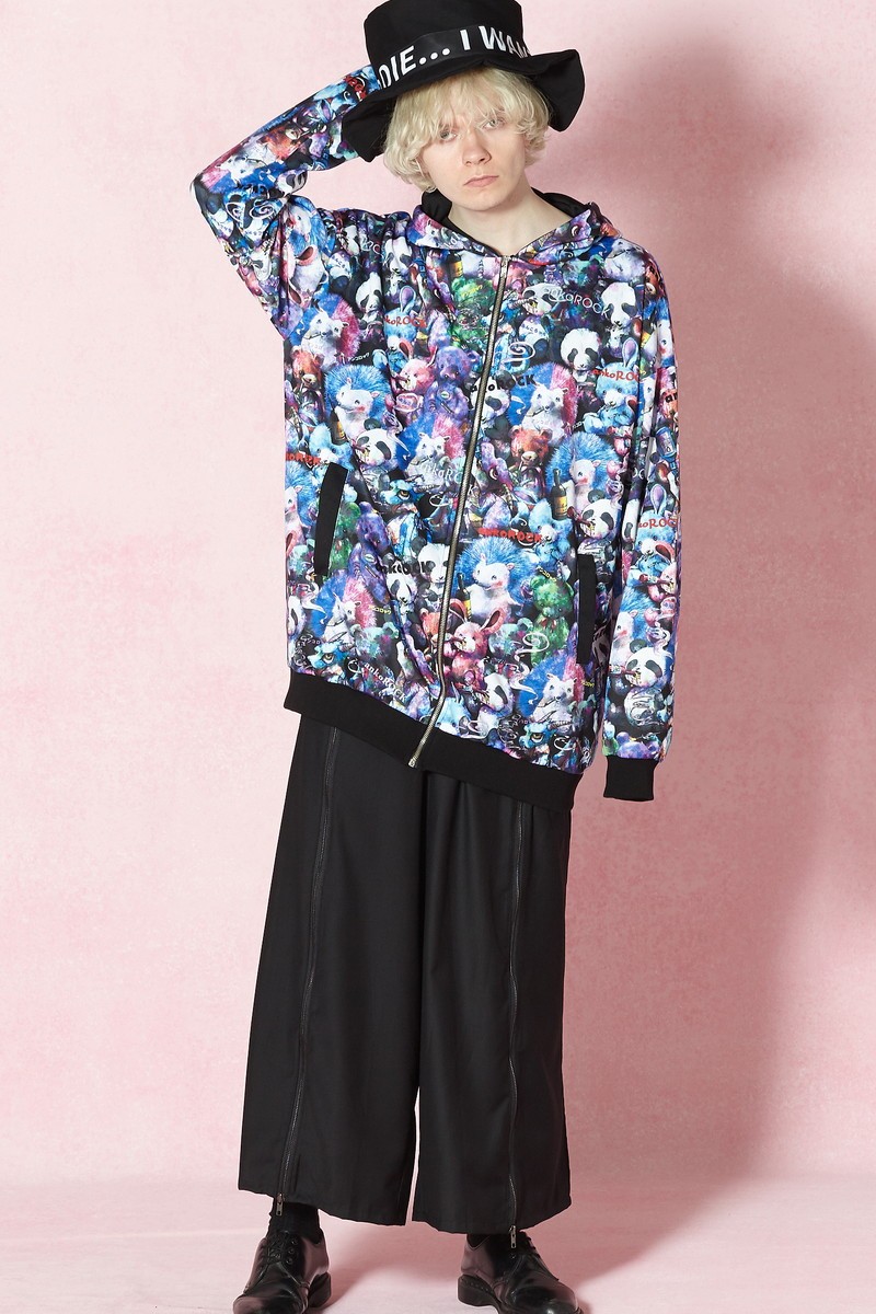 安価 アニマル ブラック 黒 オーバーサイズ ビッグシルエット 大きいサイズ 動物柄 プリント ジップアップパーカー ロング丈 長袖 ブランド 服 ユニセックス レディース ジップパーカー メンズ パーカー Ankorハリネズアンコロック パーカー