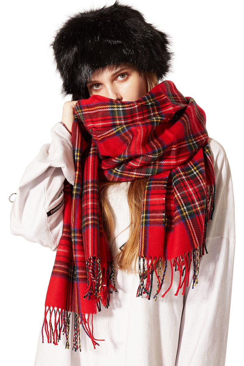 an meets zakka バリエーションタータンチェック大判ファー混マフラー