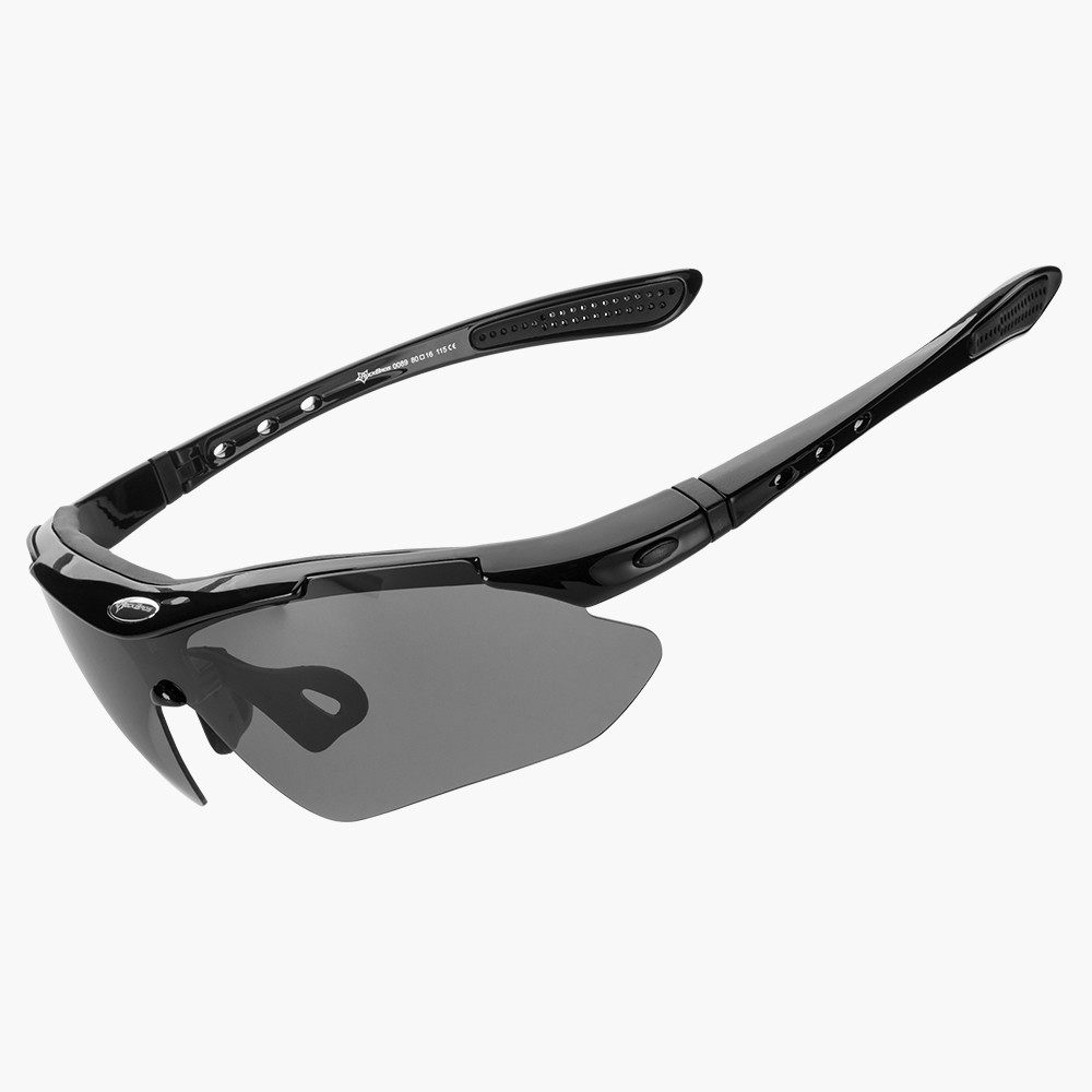スポーツサングラス UV400 黒／黒フレーム 軽量 紫外線カット ブラック