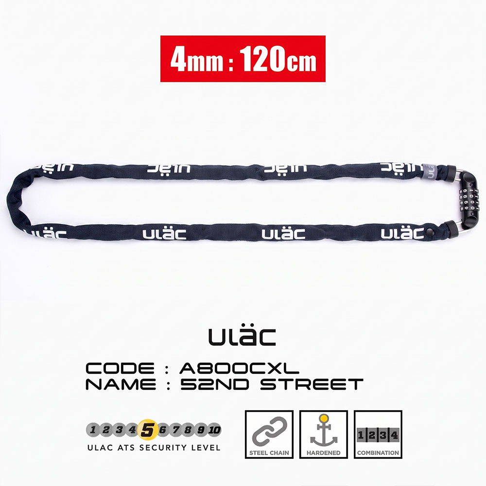 ROCKBROS 自転車 鍵 チェーン ダイヤル式 4桁 長い 120cm 4mm 頑丈