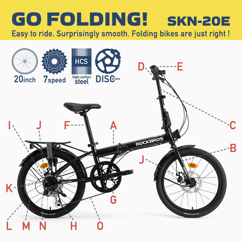 ROCKBROS 折りたたみ自転車 小径車 20インチ Shimano 7速 メカニカル