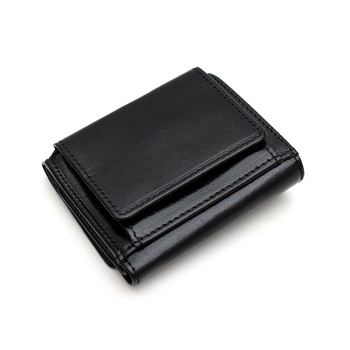 ブラックレザー三つ折り財布 レザーウォレット ミニウォレット 三つ折り 財布 タチヤ TACHIYA 城屋