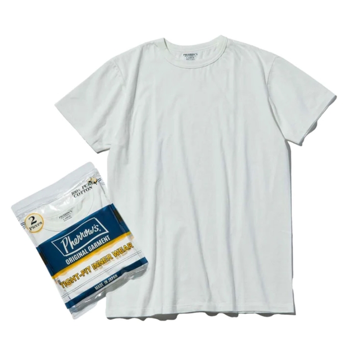 Pherrow's フェローズ 2枚組 パックTシャツ 定番 2PACK-TEE 半袖 Tシャツ 薄手 スリム タイト 丸胴 無地 メンズ ブランド 日本製 アメカジ (32-2packtee)｜rockingchair2822｜05