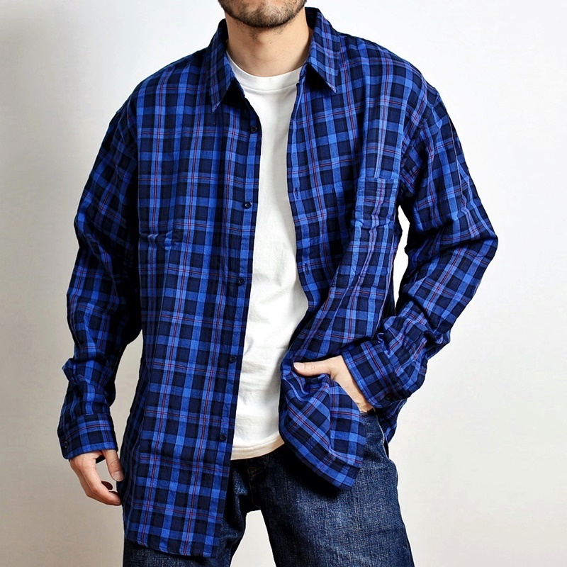 JAPAN BLUE JEANS ジャパンブルージーンズ ダブルガーゼ DELI SHIRT デリシャツ ワイドシルエット ワークシャツ チェックシャツ メンズ 日本製 (62-jls1060m31)｜rockingchair2822｜03