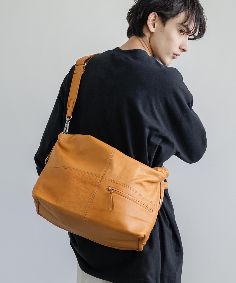 ショルダーバッグ エディターズ メンズ 本革 牛革 オイルレザー 斜めがけ 2WAY トート ボストン 鞄 大容量 A4 通勤 通学 ビジネス カジュアル シンプルの画像