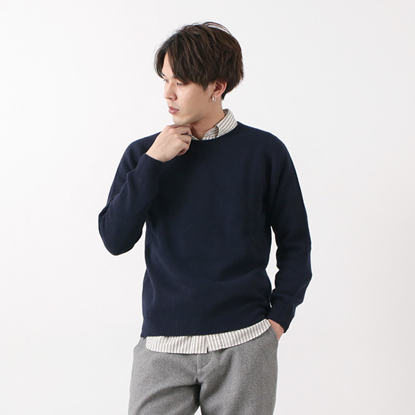 HARLEY OF SCOTLAND（ハーレーオブスコットランド） メリノ カシミヤ クルーネック ニット / メンズ レディース / 無地 OF