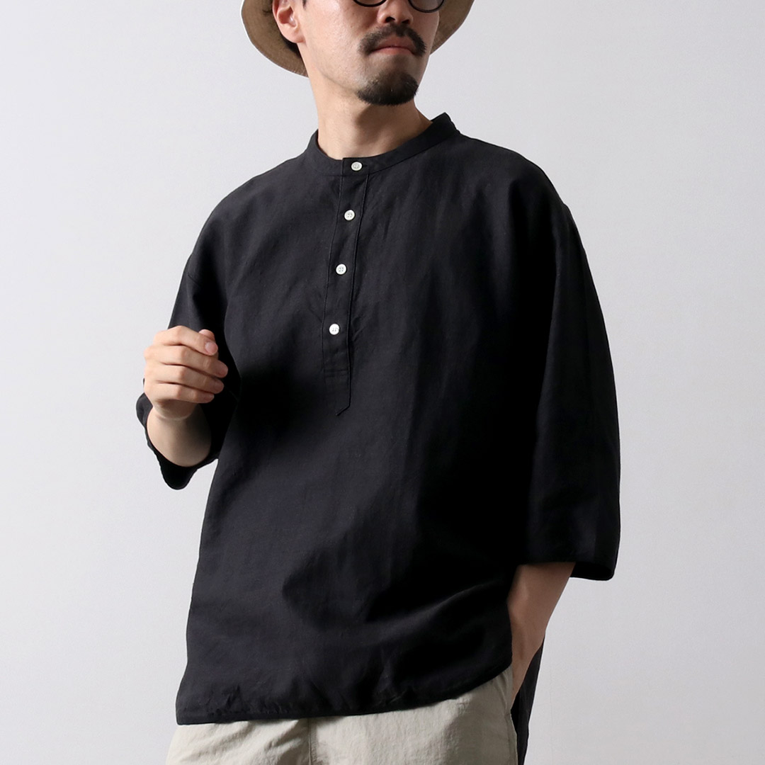 【新品】ROCOCO リネン　ヘンリーネックシャツ　キナリ　ノーカラー　L kema designs KEMA DESIGNS（ケマデザインズ） リネンコットン