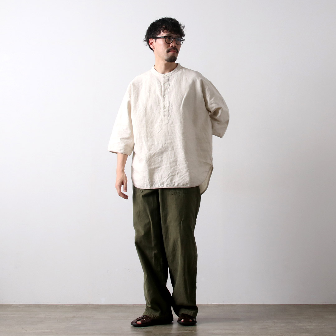 KAPITAL リネン　ヘンリーネック　ロンT 刺繍　ヤシの木　麻　ベージュ　M 20/-天竺 COOKIEバンダナpt ハイネックロンT | KAPITAL