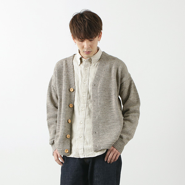 KERRY WOOLLEN MILLS（ケリーウーレンミルズ） 別注 5ゲージ 2プライ プレーンステッチ Vネック カーディガン   ユニセックス   ウール