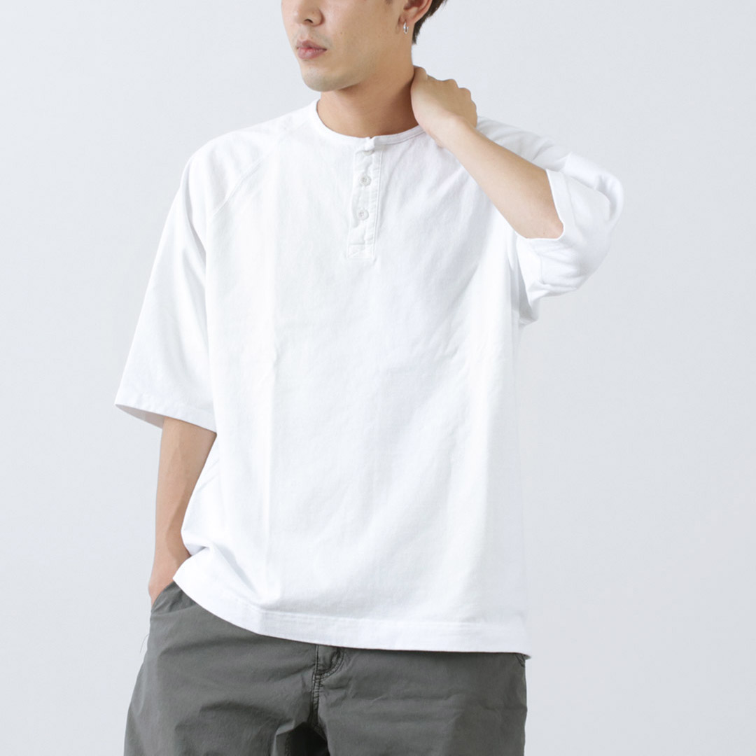 GOOD ON（グッドオン） 別注 ハーフスリーブ ヘビー レトロ ヘンリーネック Tシャツ / ヘビーウェイト メンズ 五分袖 無地 | GOOD ON | 01