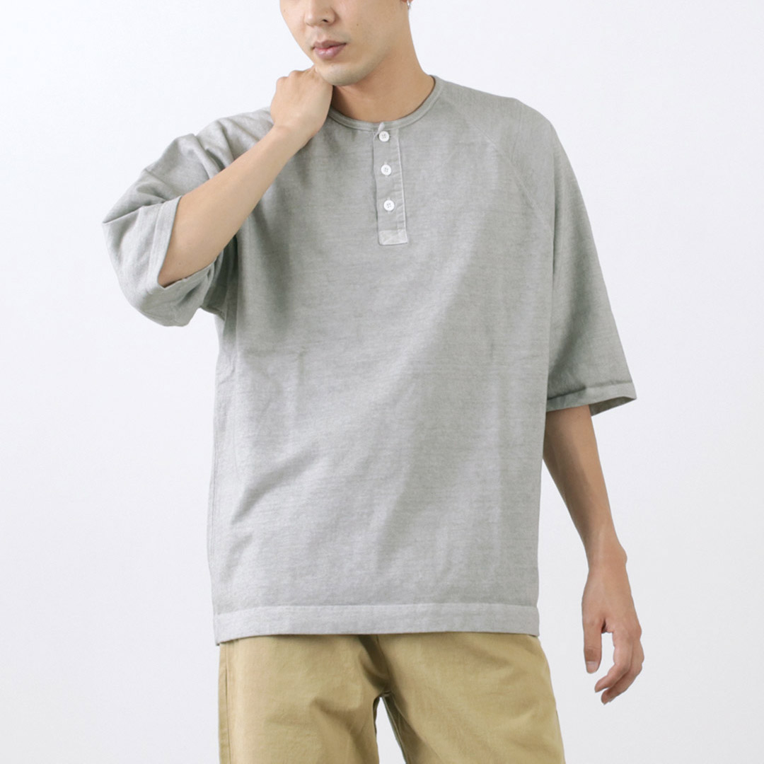 GOOD ON（グッドオン） 別注 ハーフスリーブ ヘビー レトロ ヘンリーネック Tシャツ / ヘビーウェイト メンズ 五分袖 無地 | GOOD ON | 03