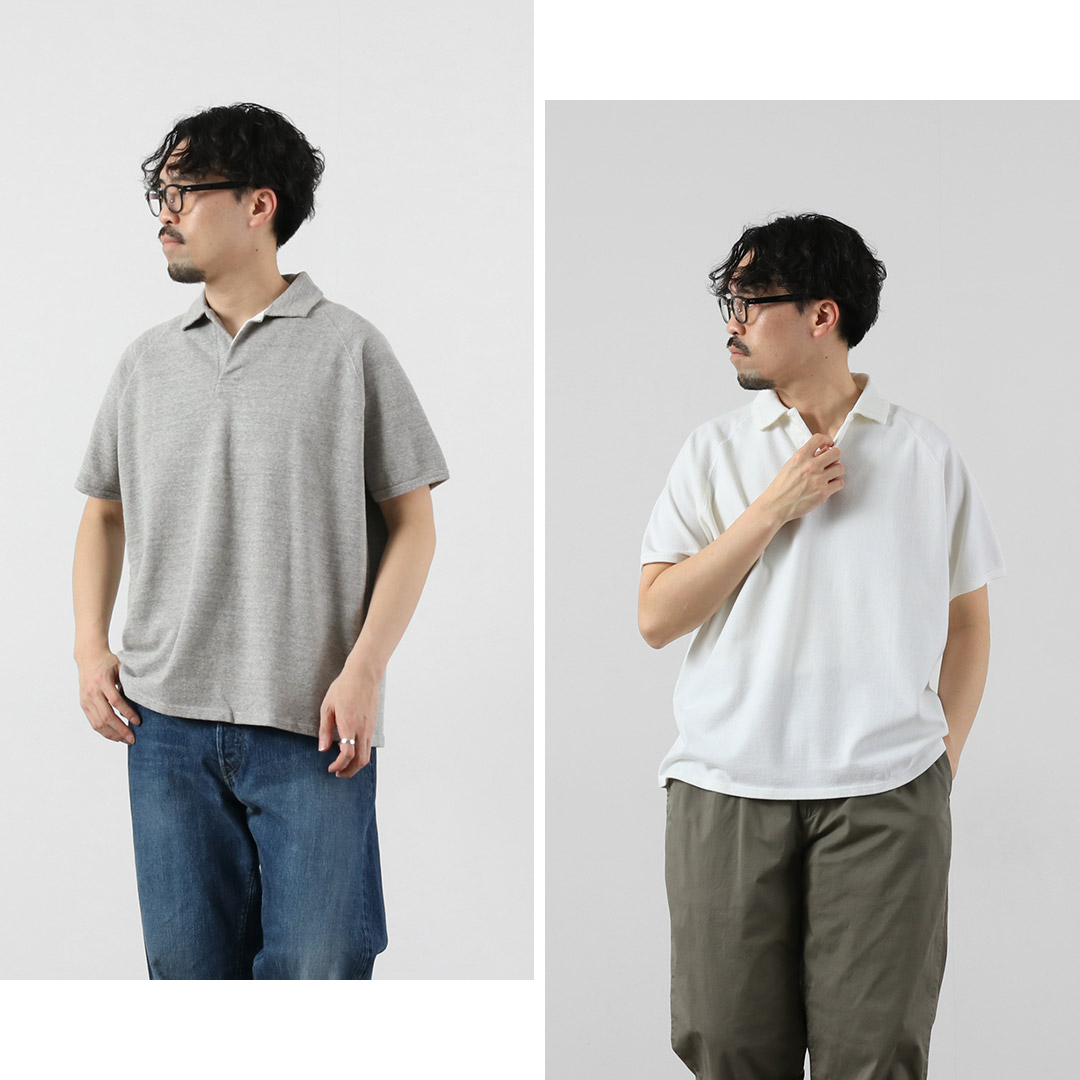 【KAPITAL】鹿の子 ポロシャツ 半袖 カーキ サイズ1 日本製 Kepani（ケパニ） 鹿の子 スキッパーポロ / メンズ 半袖 シャツ