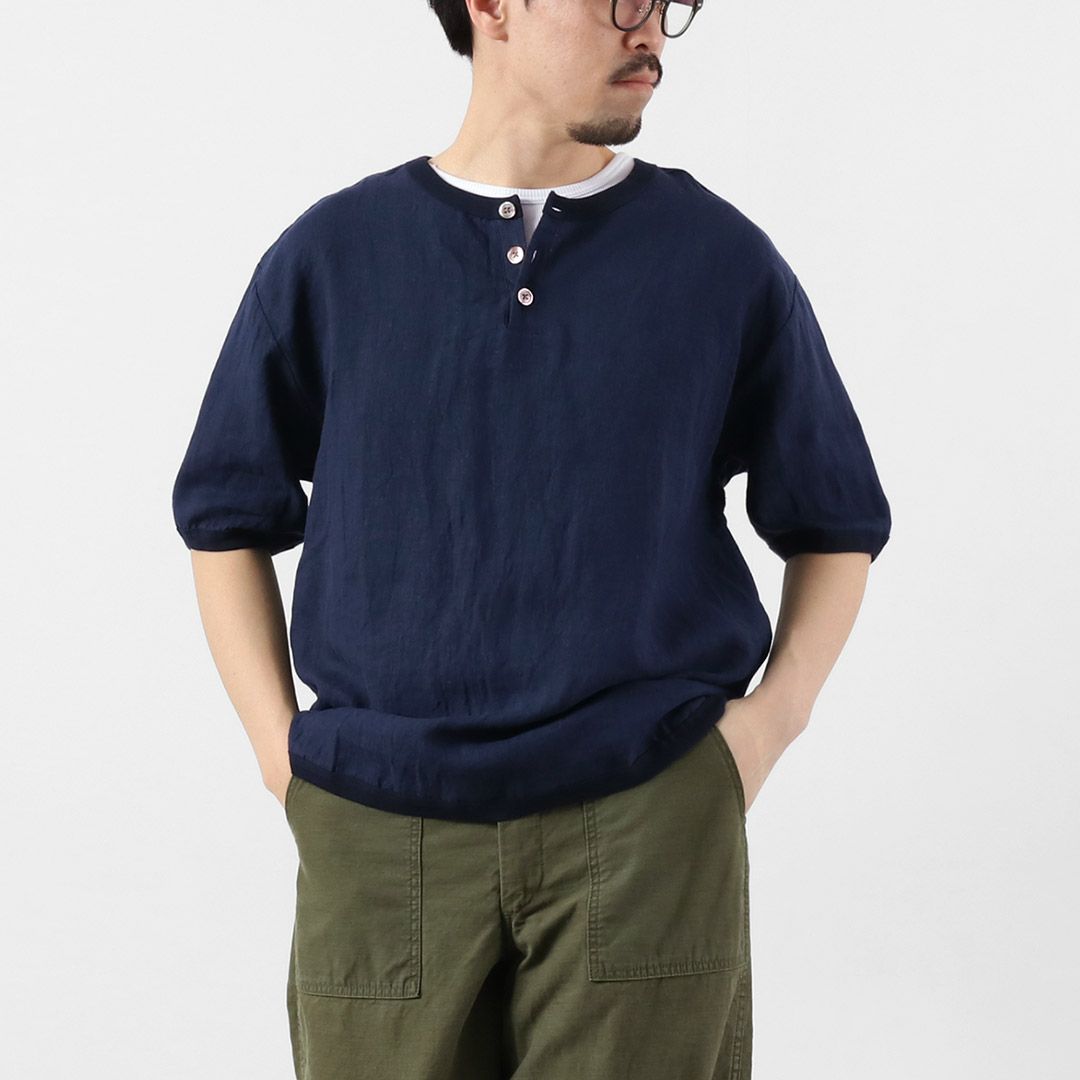 RE MADE IN TOKYO JAPAN（アールイー） フレンチリネン ヘンリーネック Tシャツ / メンズ トップス 半袖 5分袖 麻 | Re made in tokyo japan | 03