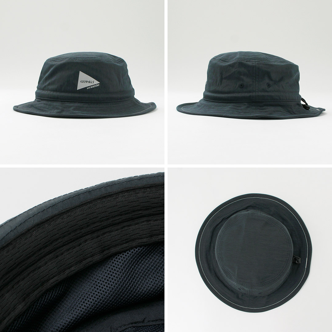 GRAMICCI andwonderコラボ バケットハット and wander Black Gramicci Edition ZigZag Stitch Hat and Wander