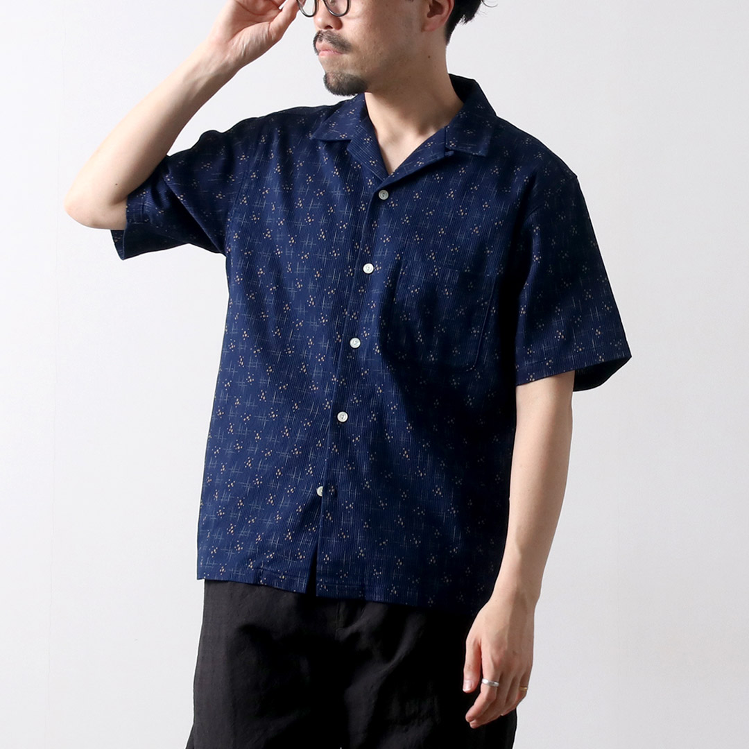 FOB FACTORY（FOBファクトリー） F3500 インディゴ ホリディ シャツ / 半袖 メンズ 刺し子 綿 | FOB FACTORY | 01