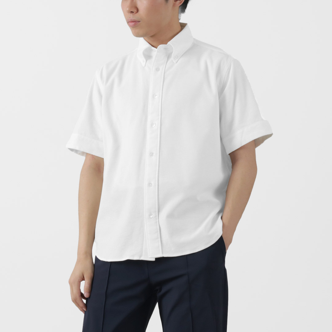 ROCOCO（ロココ） 鹿の子 ショートスリーブ ボタンダウンシャツ / メンズ 無地 半袖 吸水 速乾 日本製 | ROCOCO | 01