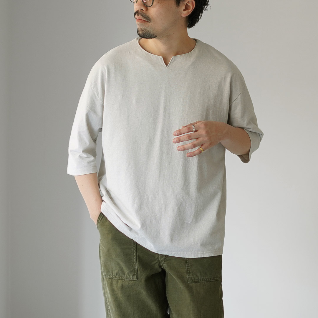 KEMA DESIGNS（ケマデザインズ） リネンコットン キーネックTシャツ / メンズ カットソー 半端丈 七分袖 天然素材 麻 コットン | kema designs | 02