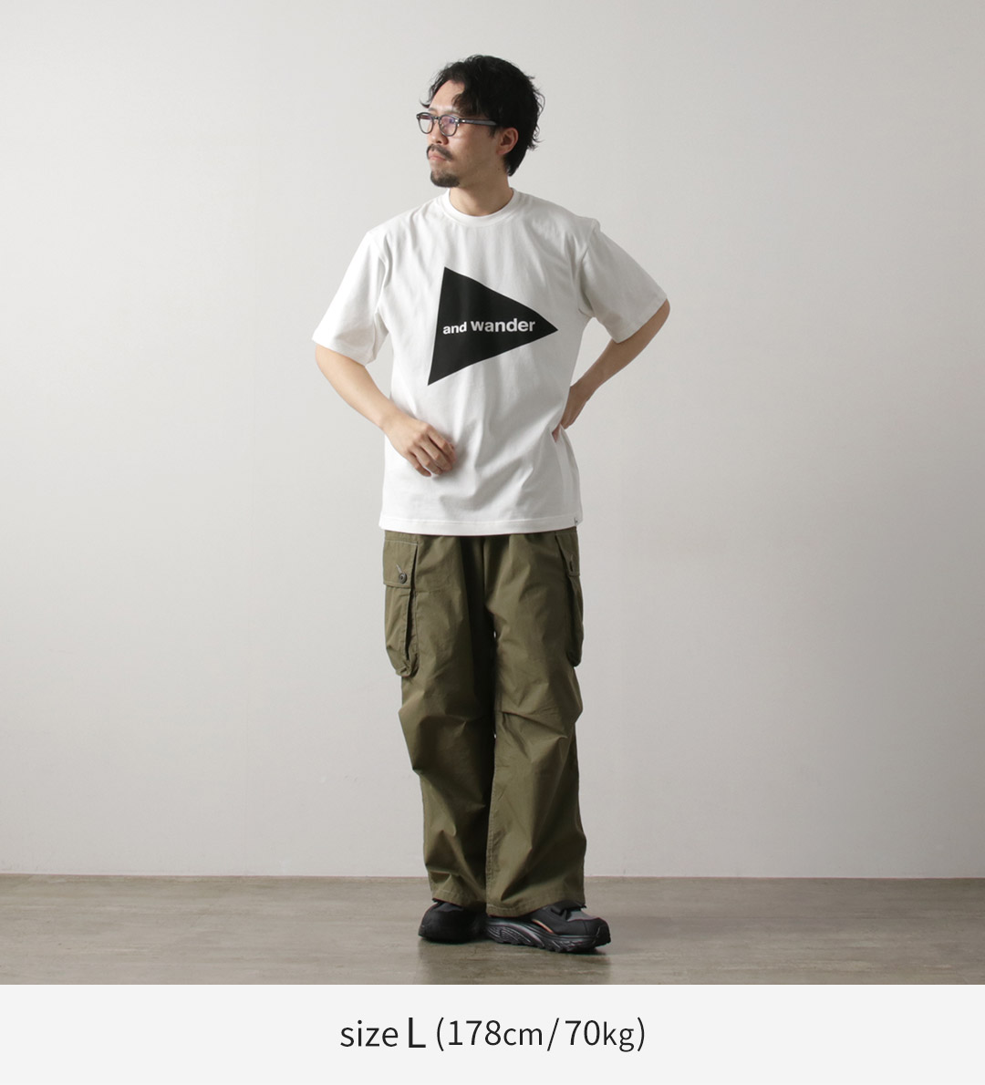 アンドワンダー　And Wander チェック柄長袖シャツ デニム切替Lロゴ アンドワンダー And Wander チェック柄長袖シャツ デニム切替L