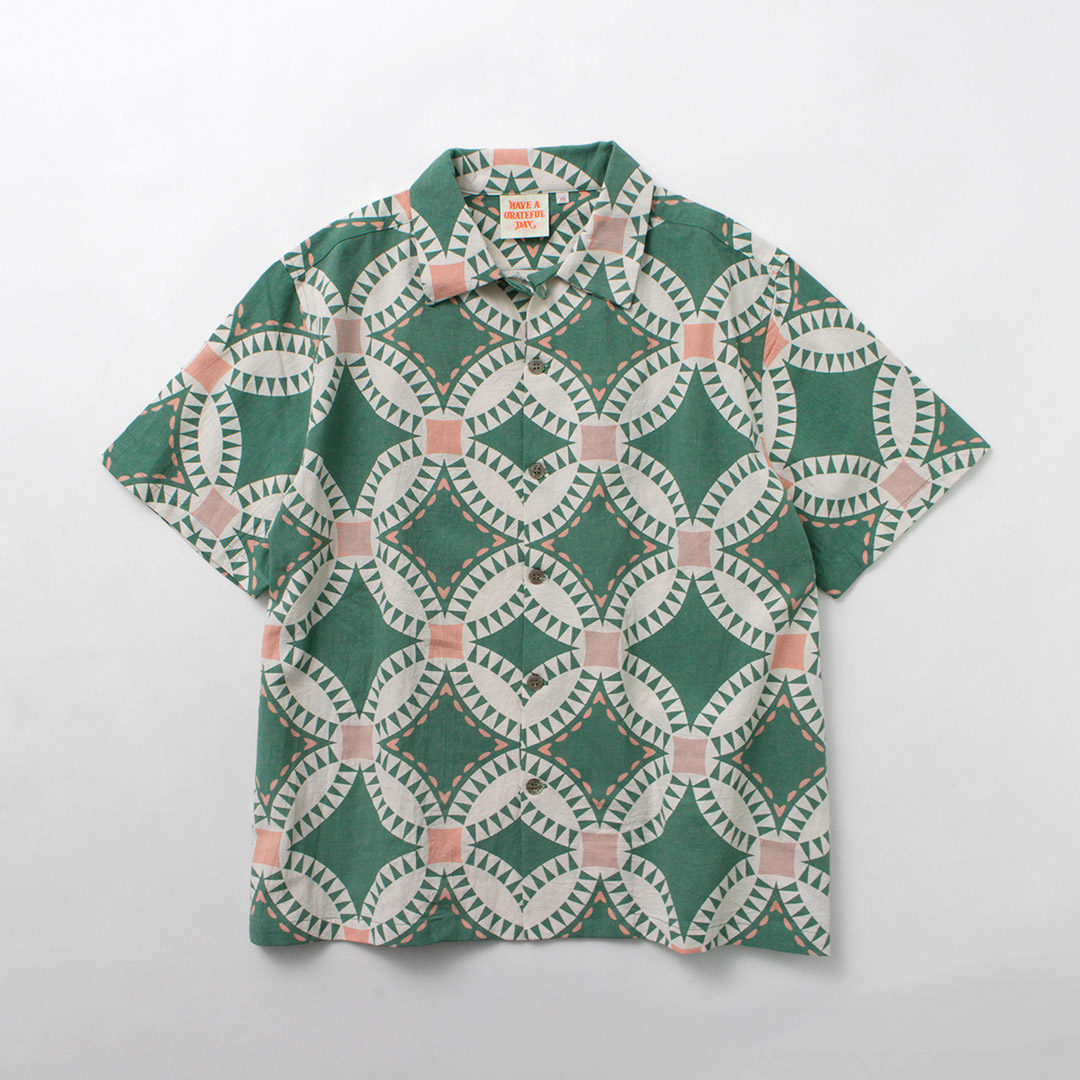 HAVE A GRATEFUL DAY（ハブアグレイトフルデイ） オープンカラー S/S シャツ ヴィンテージ キルトプリント / メンズ レディース | HAVE A GOOD DAY | 01
