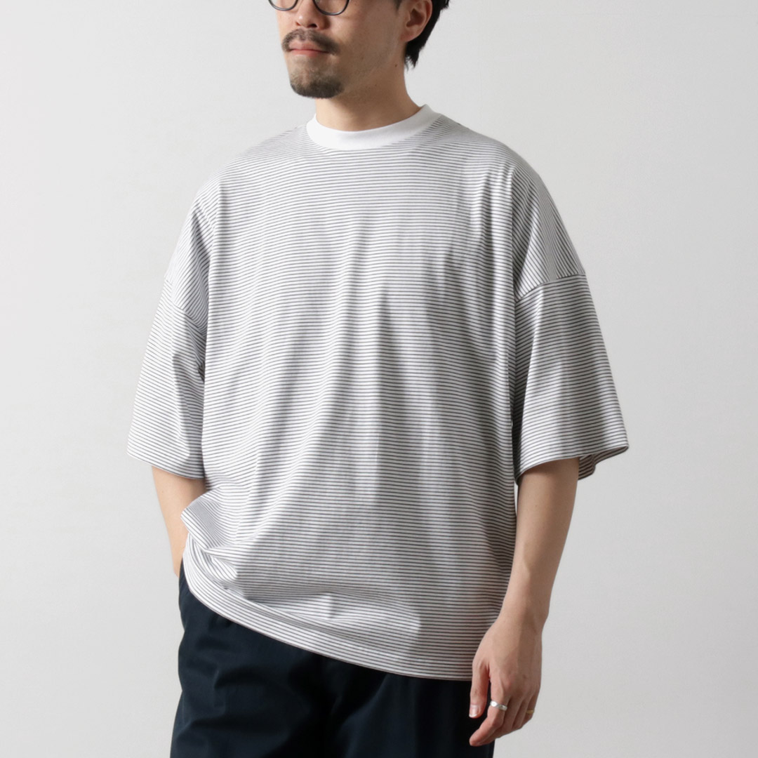 HANDVAERK（ハンドバーク） ショートスリーブ テーパード ビッグTシャツ ボーダー / メンズ 半袖 コットン 綿 ワイド | handvaerk | 01