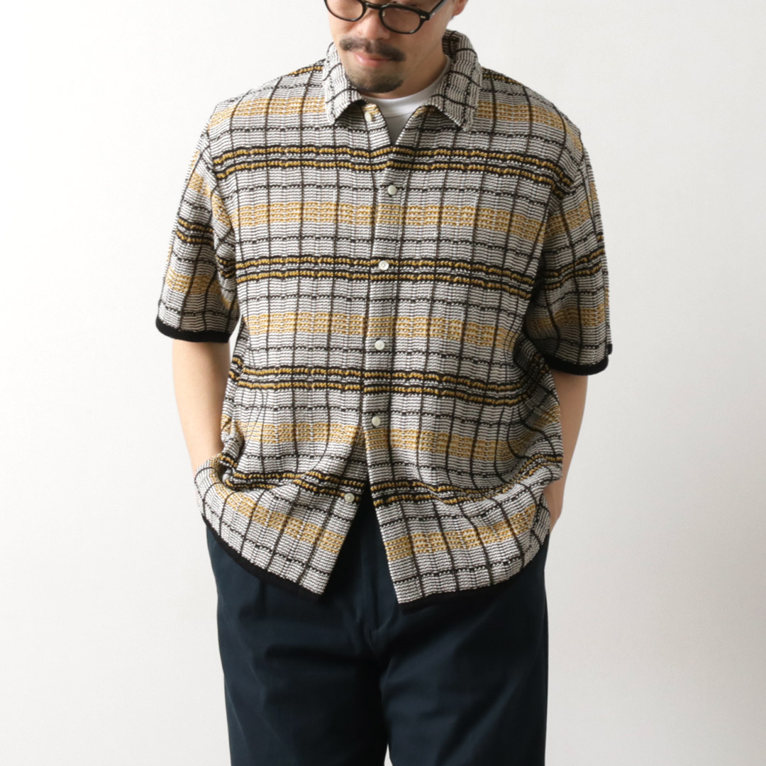 COOHEM（コーヘン） スカシ チェックツイード ニットシャツ / メンズ サマーニット 半袖 コットン 日本製 米冨 | Coohem | 01