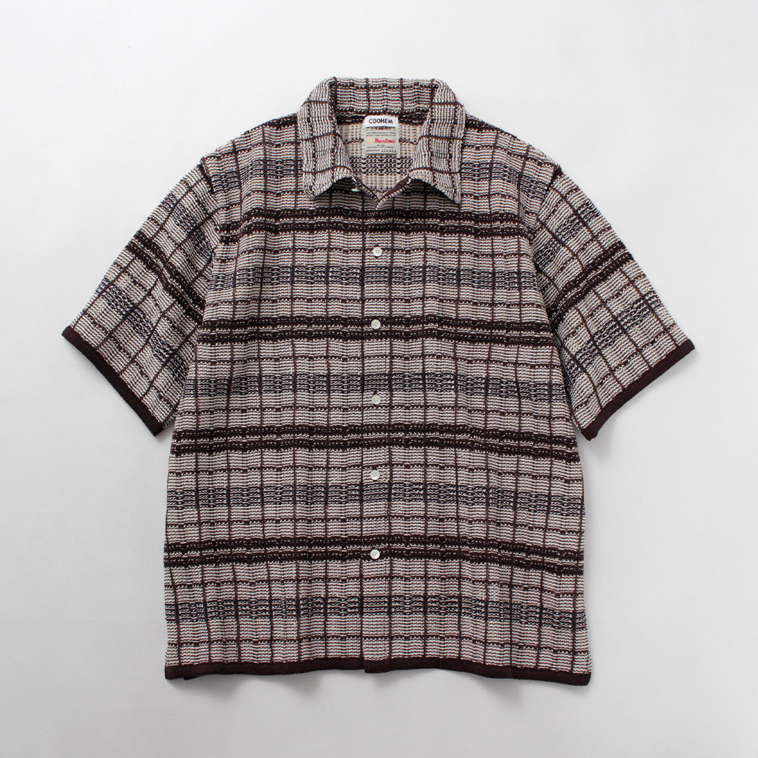 コーヘン Coohem ニット シャツ 異素材ミックス ストライプ グレー 36 COOHEM (コーヘン) 13-242-025 COTTON STRIPE KNIT SHIRT / 半袖ニット