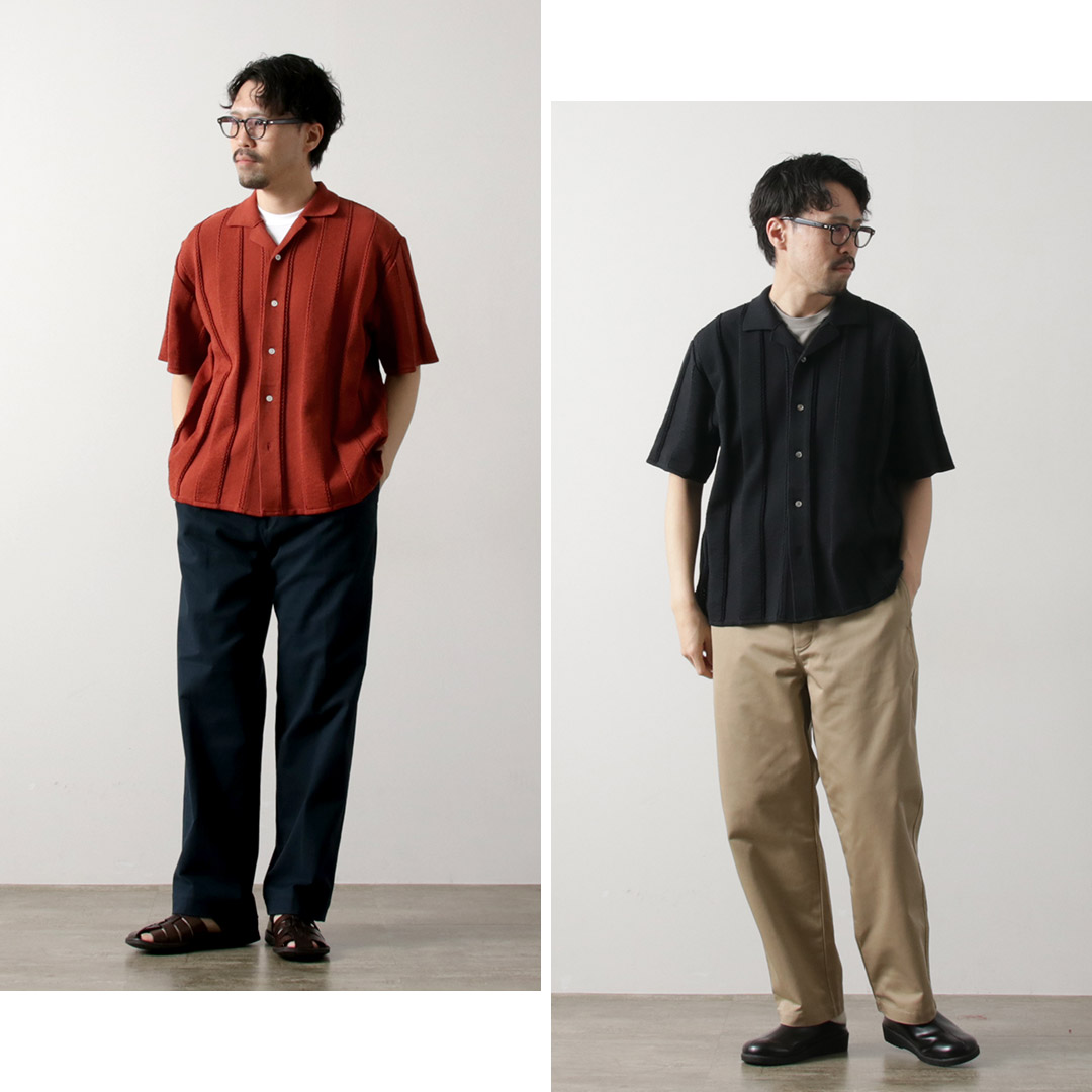 coohemコーヘンAloha Eyelet Knit レースアップ半袖シャツ Bshop購入【COOHEM】レースニット アロハシャツ BLACK Msize
