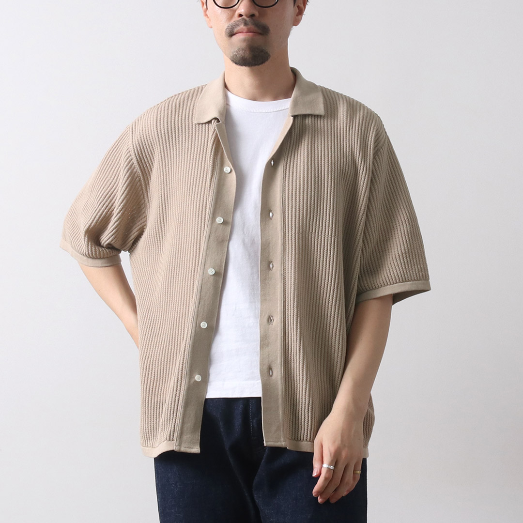 YONETOMI NEW BASIC（ヨネトミニューベーシック） コットン スカシ ニット シャツ / メンズ 半袖 綿 日本製 サマーニット | Yonetomi NEW BASIC | 01