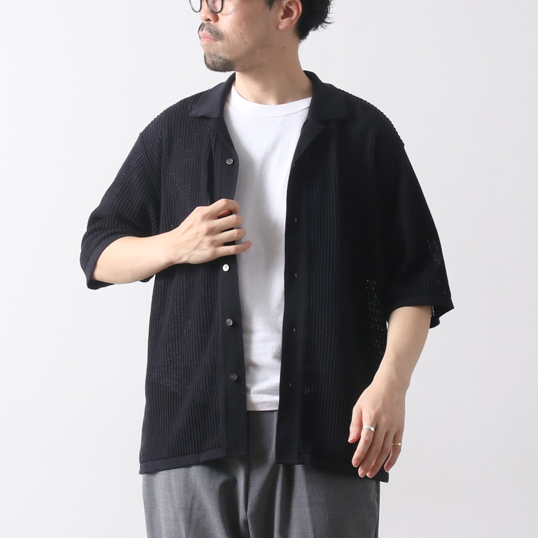 YONETOMI NEW BASIC（ヨネトミニューベーシック） コットン スカシ ニット シャツ / メンズ 半袖 綿 日本製 サマーニット | Yonetomi NEW BASIC | 03