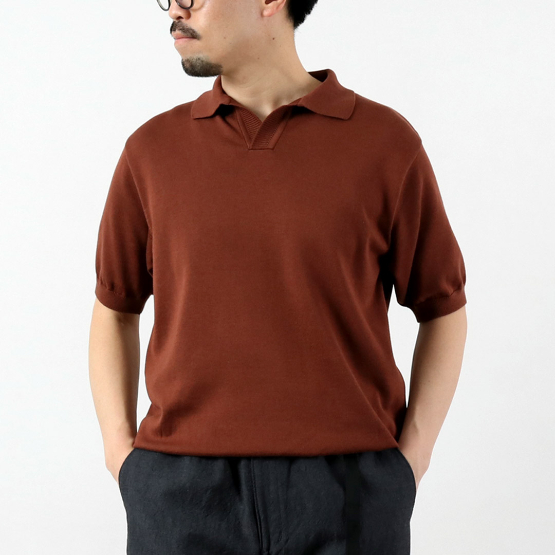 FUJITO（フジト） コットンシルク スキッパーポロ ポロシャツ 日本製 / メンズ ポロシャツ ニット トップス カットソー 半袖 | FUJITO | 01