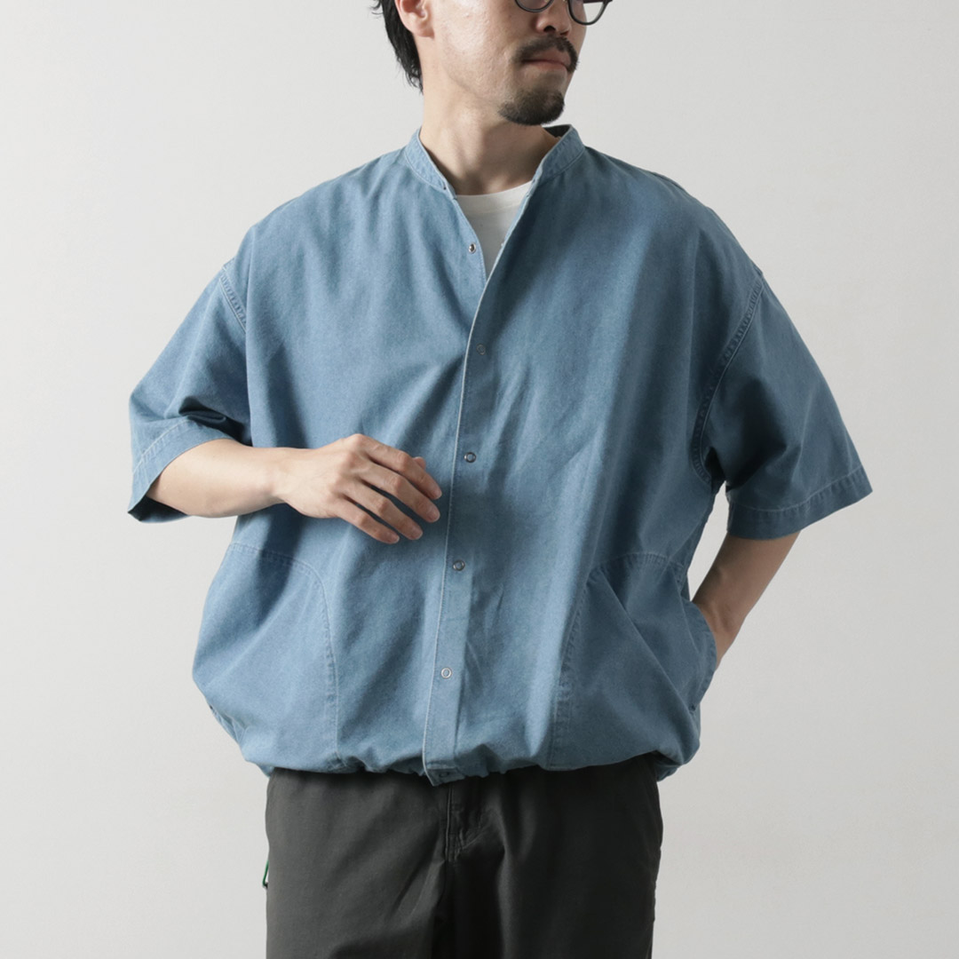 KELEN（ケレン）FAUNA バルーンデニムシャツ / メンズ 半袖 無地 バンドカラー デニム 接触冷感 DENIM BALOON DENIM SHIRT | Kelen | 01