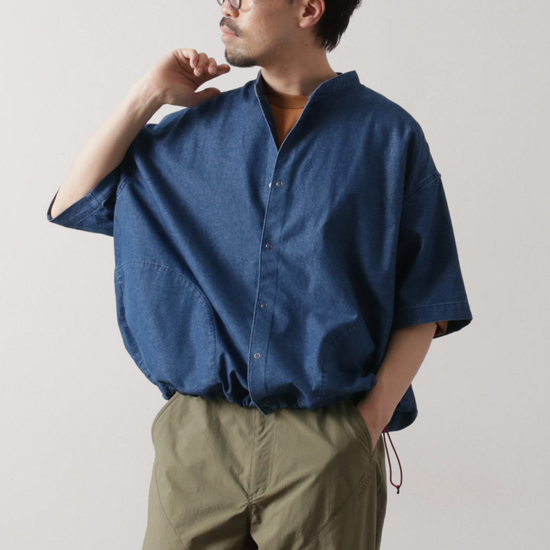KELEN（ケレン）FAUNA バルーンデニムシャツ / メンズ 半袖 無地 バンドカラー デニム 接触冷感 DENIM BALOON DENIM SHIRT | Kelen | 02
