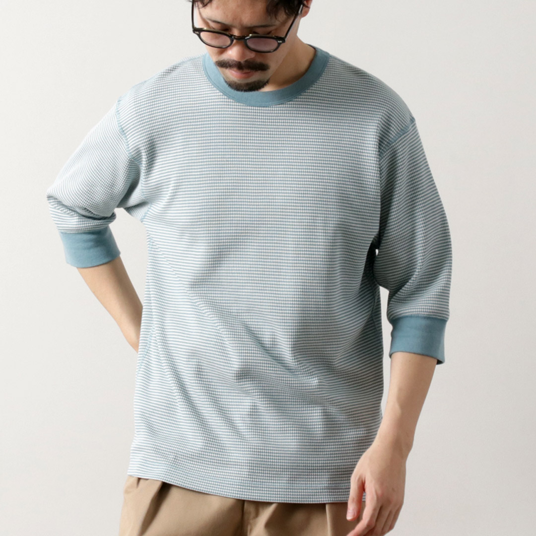 HEALTHKNIT（ヘルスニット） 別注 フラットシーマ ベーシックワッフル 7分袖Tシャツ / メンズ クルーネック Basic Waffle 3/4 Sleeve Tee | Healthknit | 02
