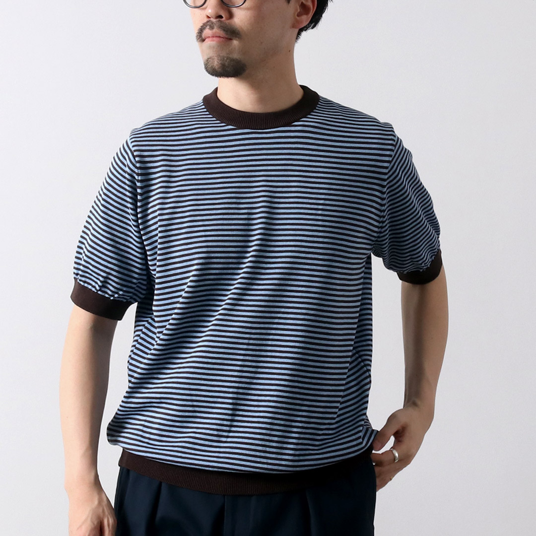 【美品】リナシェンテ　半袖ニット　メンズ Rinascente RINASCENTE（リナシェンテ） ハイブリッド ボーダー