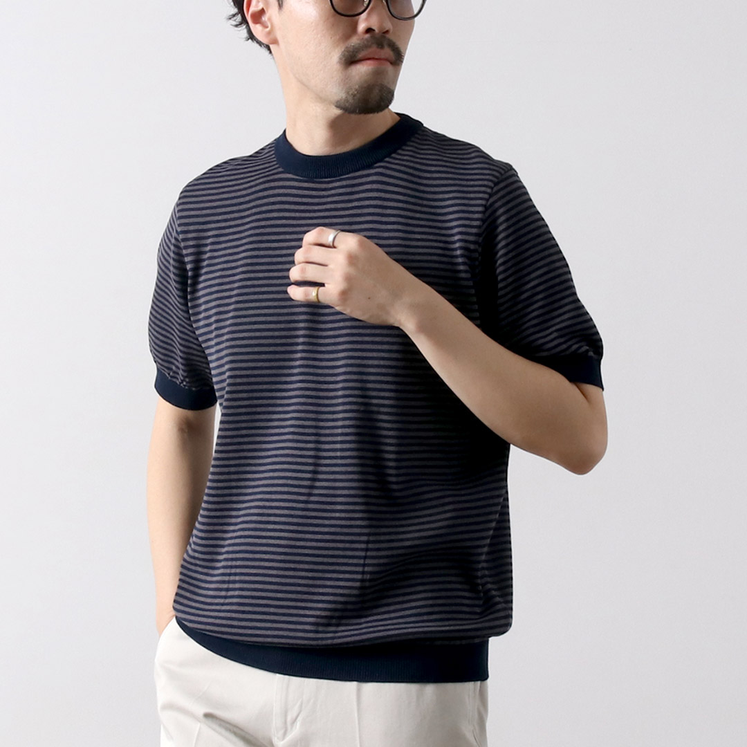 RINASCENTE（リナシェンテ） ハイブリッド ボーダー ニットTシャツ / 半袖 メンズ サマーニット 日本製 無地 | Rinascente | 04
