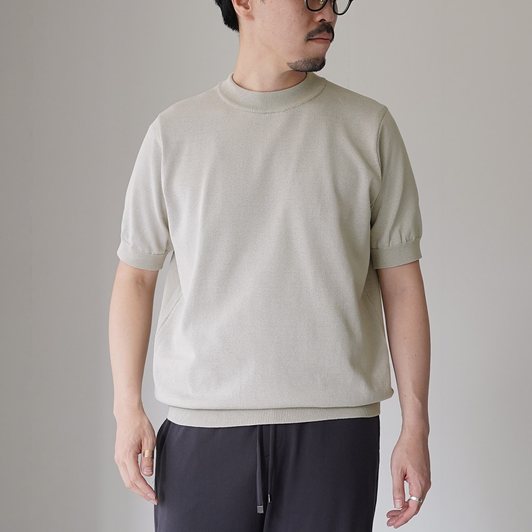 RINASCENTE（リナシェンテ） ハイブリッド ウォッシャブル 沼ネック ニットTシャツ 日本製 / メンズ サマーニット 半袖 無地 | Rinascente | 02