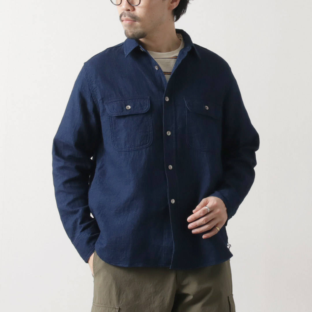 FOB FACTORY（FOBファクトリー） F3507 インディゴ ガーゼ ワークシャツ / メンズ 長袖 吸水 速乾 日本製 ID GAUZE WORK SHIRT | FOB FACTORY | 02